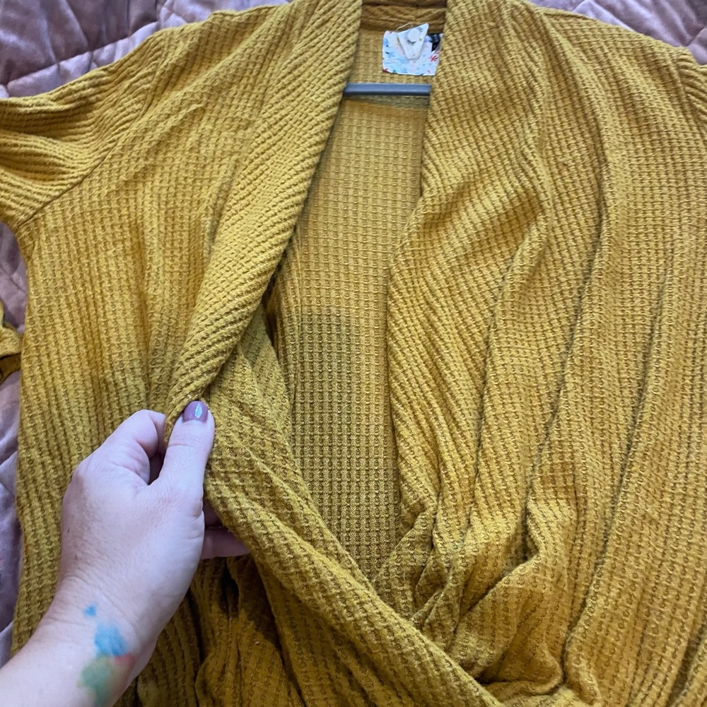 Anthropologie Akemi + Kin Mustard Yellow Wrap Top - Picture 8 of 11